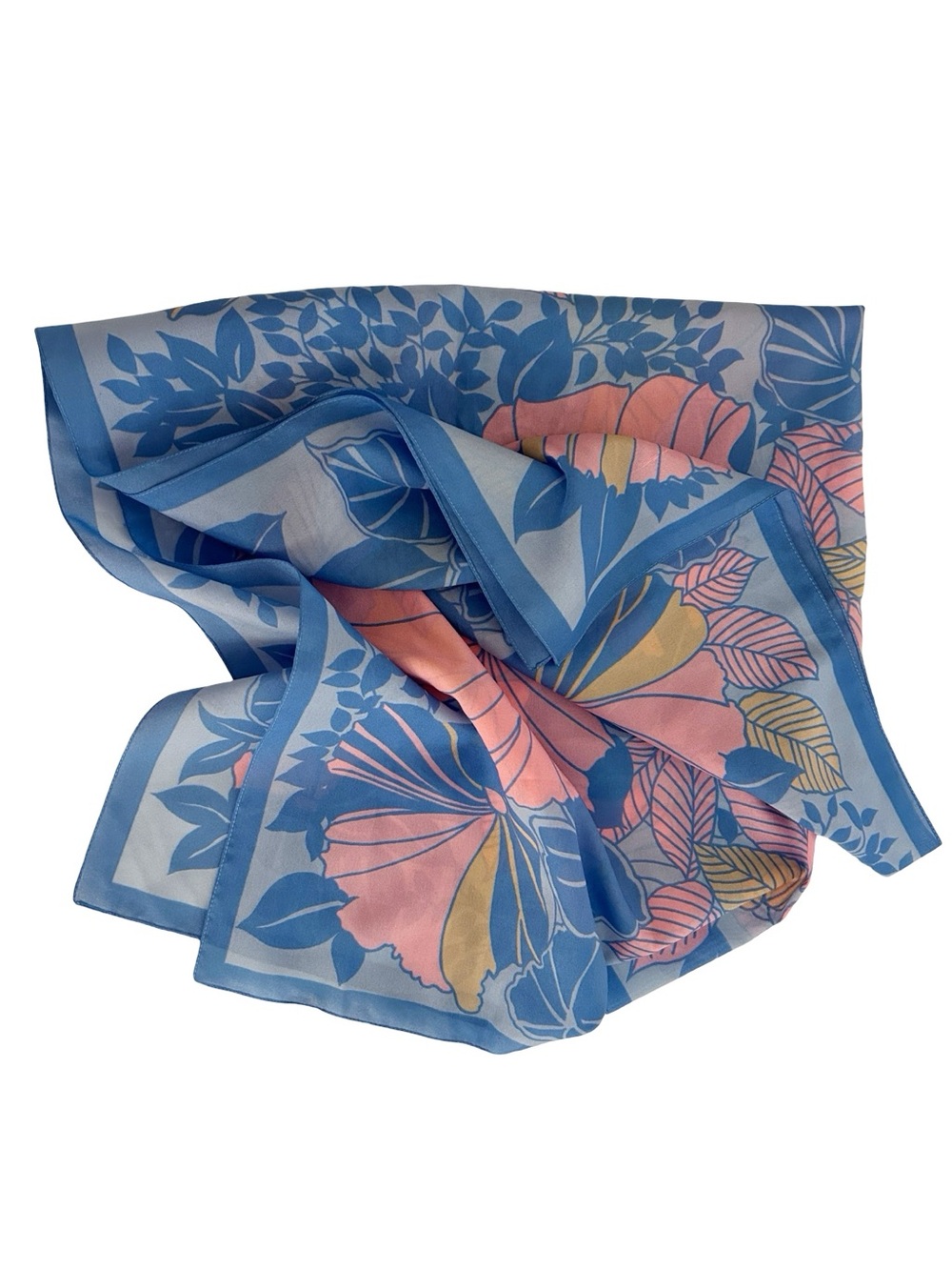 Vintage Peach & Blue Large Floral Scarf